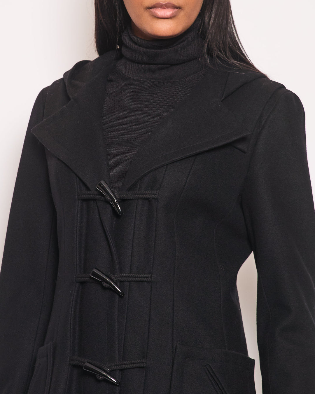 Top Quality Chanel Black Hooded Longline Wool Coat with Toggle Fasten Detail  FR 42 (UK 10)
