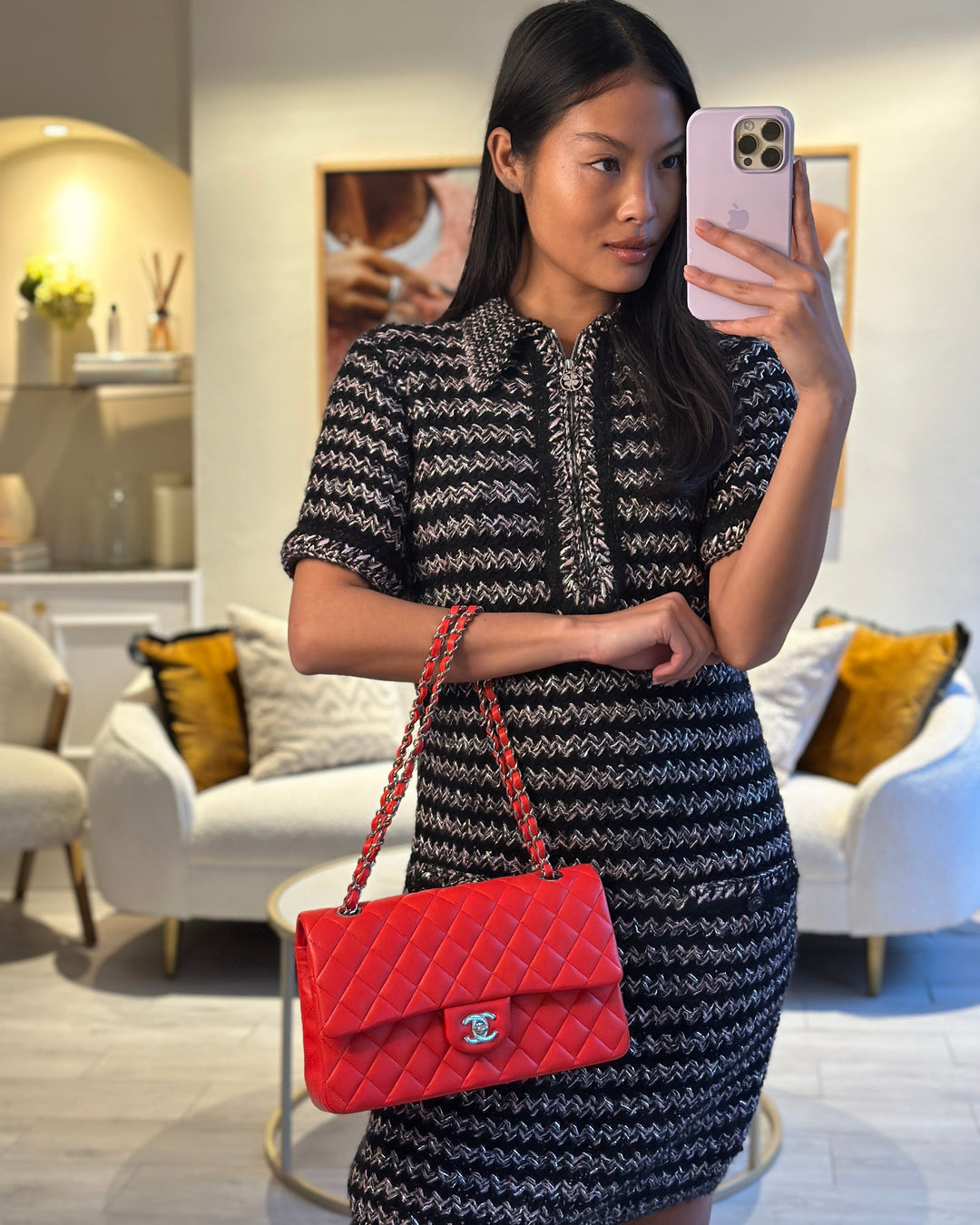 Top Quality Chanel Scarlet Red Medium Classic Double Flap Bag in Lambskin Leather with Silver Hardware