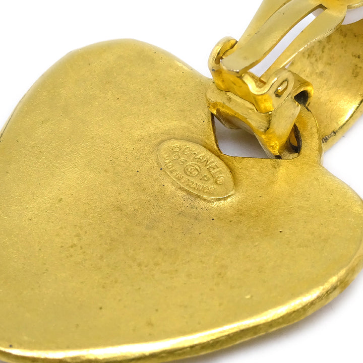 Top Quality Chanel Dangle Heart Earrings Gold Clip-On 95P