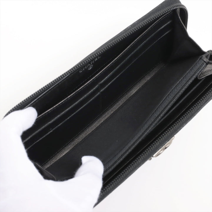 Top Quality Chanel Boy Top Quality Chanel Caviar S Round  Wallet Black Silver Gold