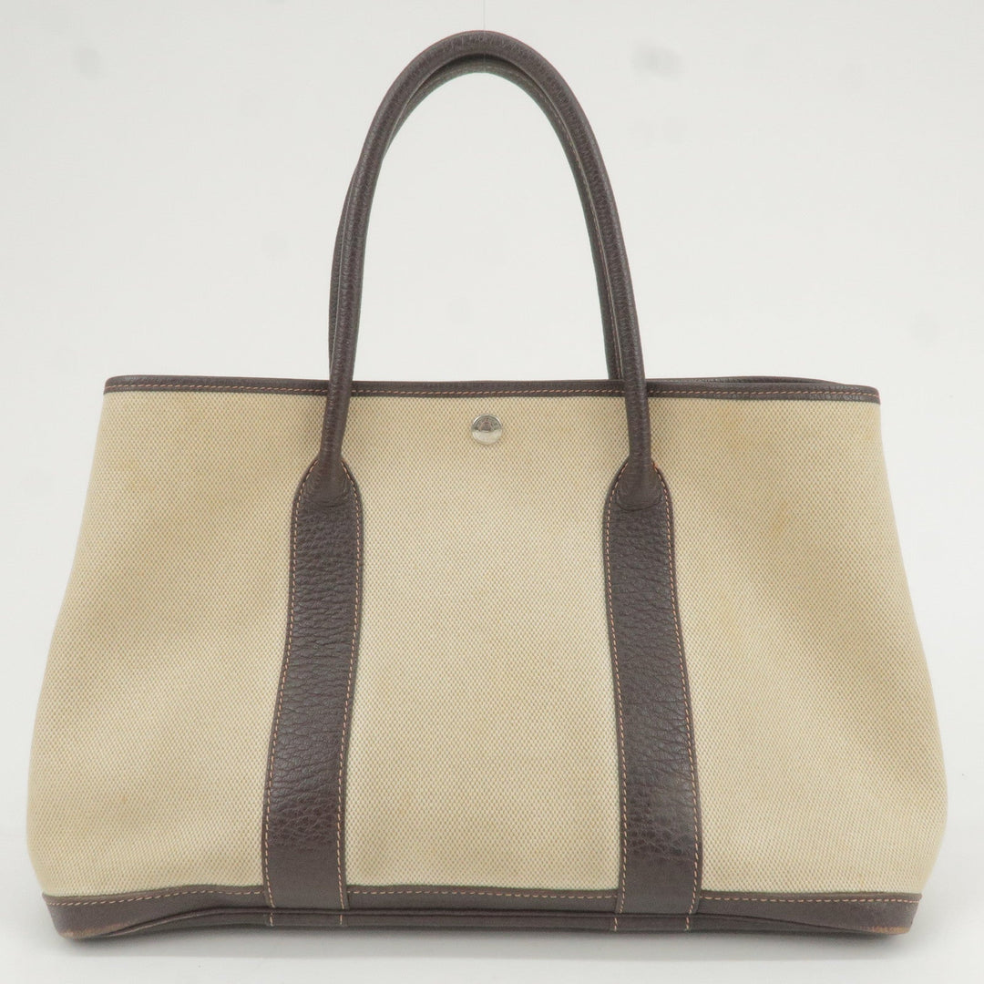 Hermes Canvas Leather Garden Party PM Tote Bag Beige G Stamp
