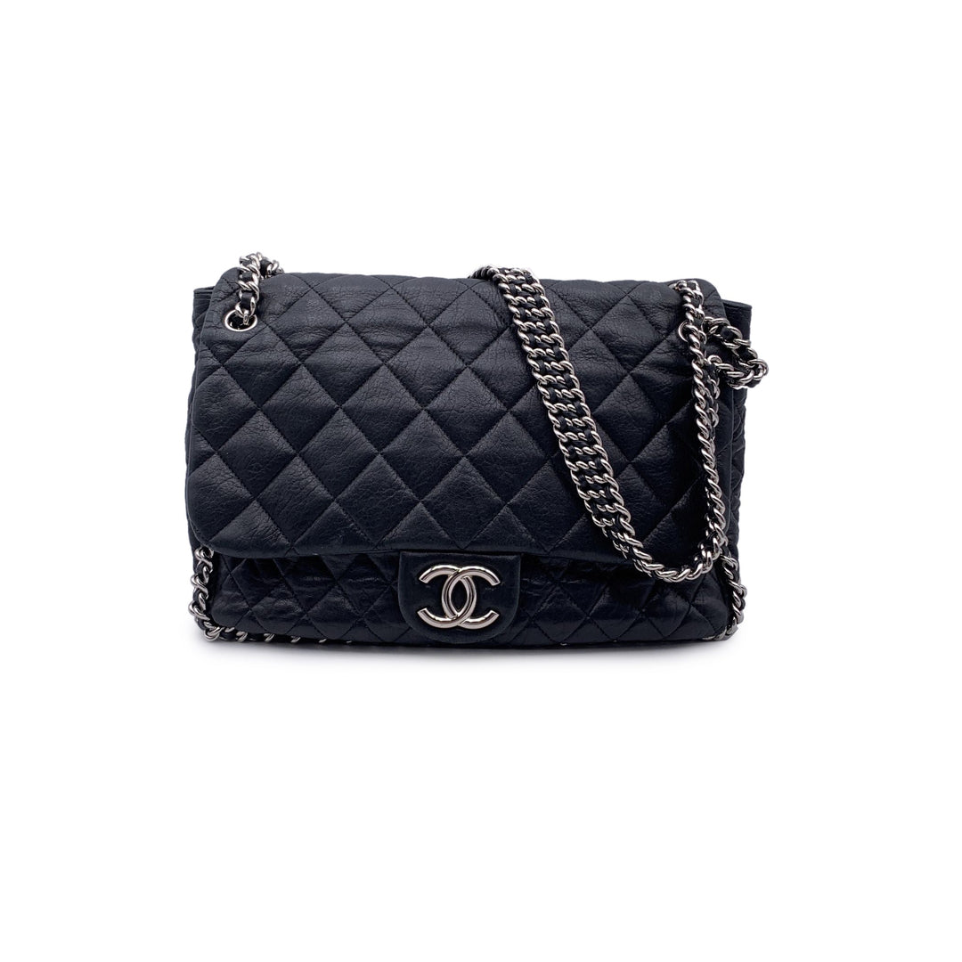 Chanel Black Quilted Lambskin Chain Around Maxi Shoulder Bag