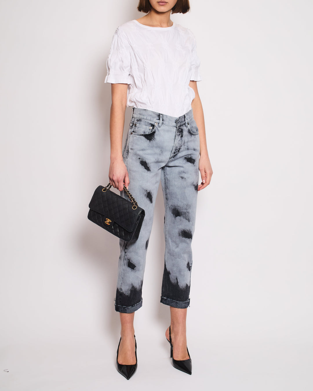 Christian Top quality Dior 01 Grey and Black Straight Leg Tie-Dye Jeans Size FR 34 (UK 6)