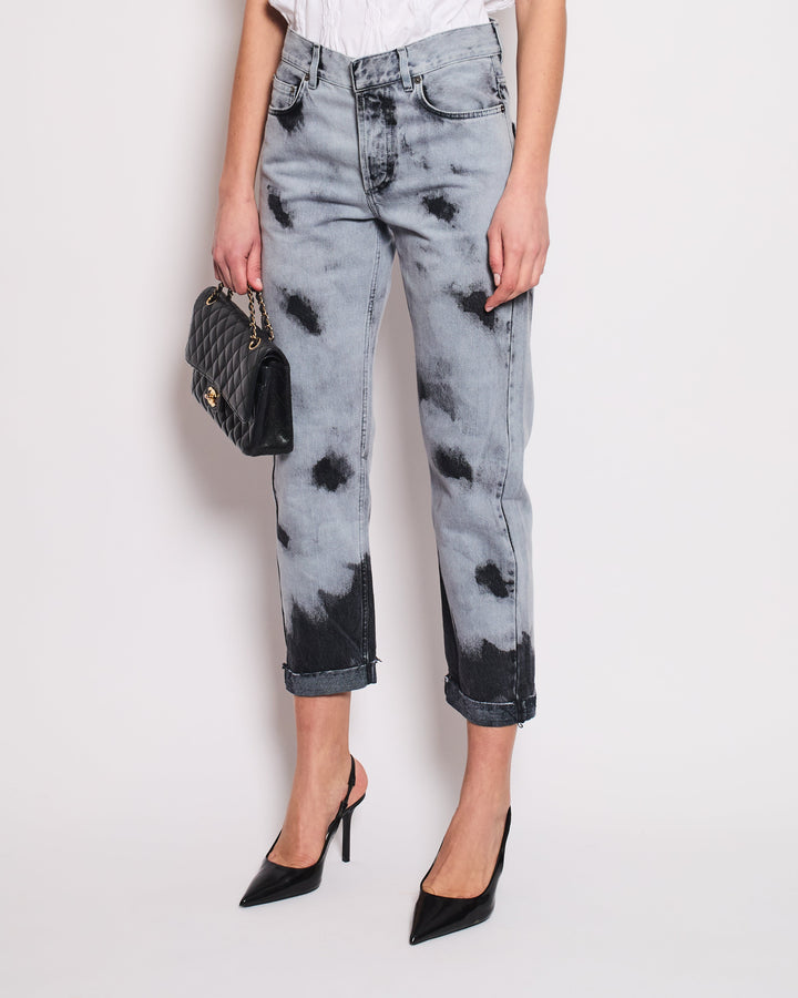 Christian Top quality Dior 01 Grey and Black Straight Leg Tie-Dye Jeans Size FR 34 (UK 6)