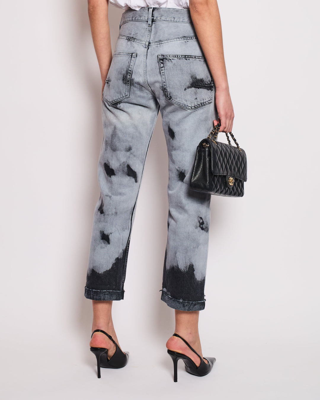 Christian Top quality Dior 01 Grey and Black Straight Leg Tie-Dye Jeans Size FR 34 (UK 6)