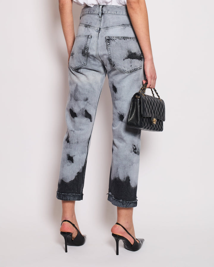 Christian Top quality Dior 01 Grey and Black Straight Leg Tie-Dye Jeans Size FR 34 (UK 6)