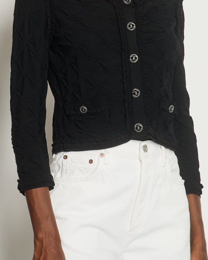 *HOT* Top Quality Chanel Black Stretch-Jersey igan with Ruthenium CC Buttons Detail Size FR 40 (UK 12)