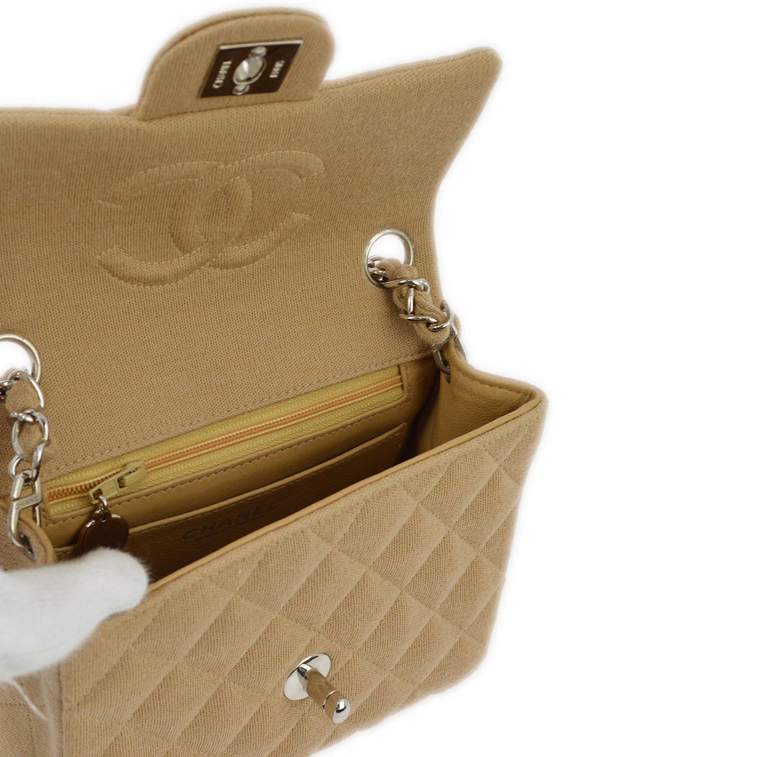 Top Quality Chanel Beige Cotton Mini Classic Square Flap Shoulder Bag 17