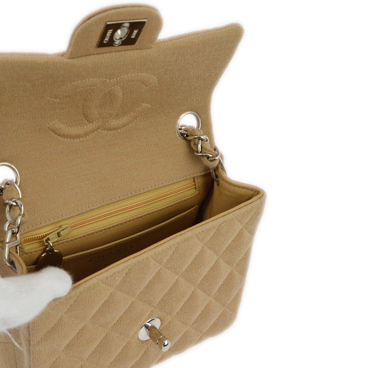 Top Quality Chanel Beige Cotton Mini Classic Square Flap Shoulder Bag 17