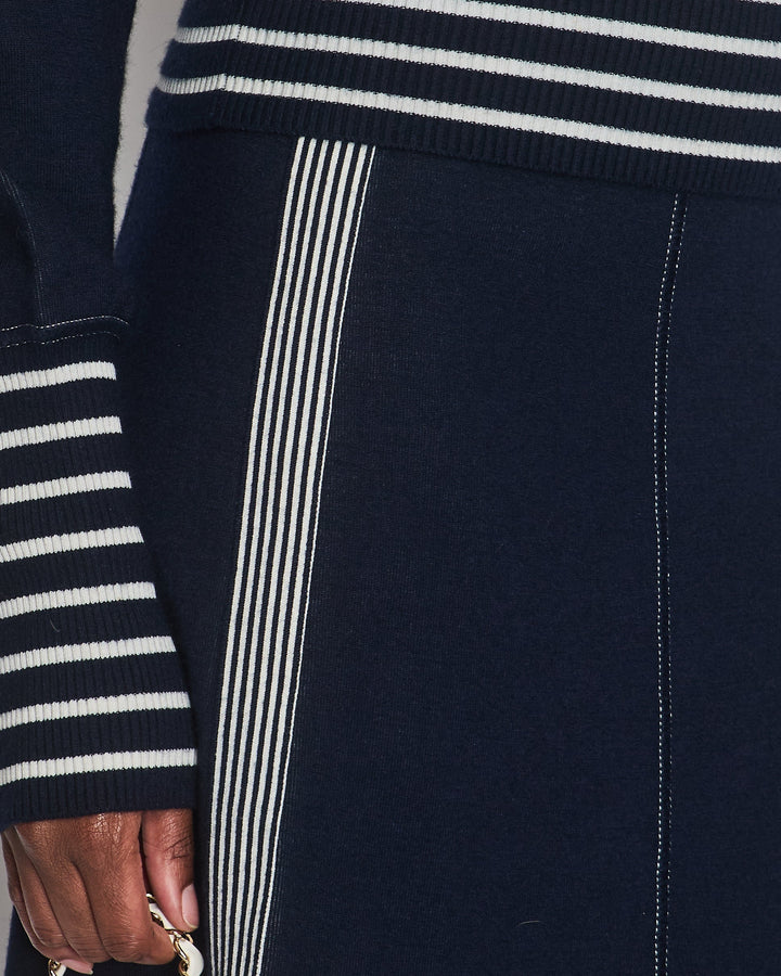 *HOT* Top Quality Chanel Airline Collection Navy Cashmere Jumper and Mini Skirt Set with Silver Logo Airplane Appliqu√©s Size FR 38 (UK 10)