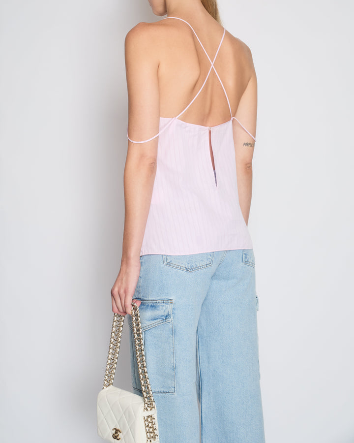 *HOT* Top Quality Chanel 23P Pink Striped Strap Top with Bow Detail Size FR 38 (UK 10)