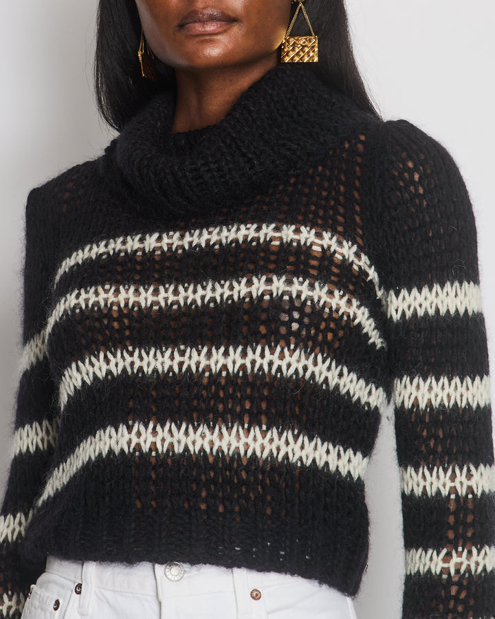 Saint Laurent Black and White Striped Mohair Turtle Neck Knit Jumper Size FR 34 (UK 6)