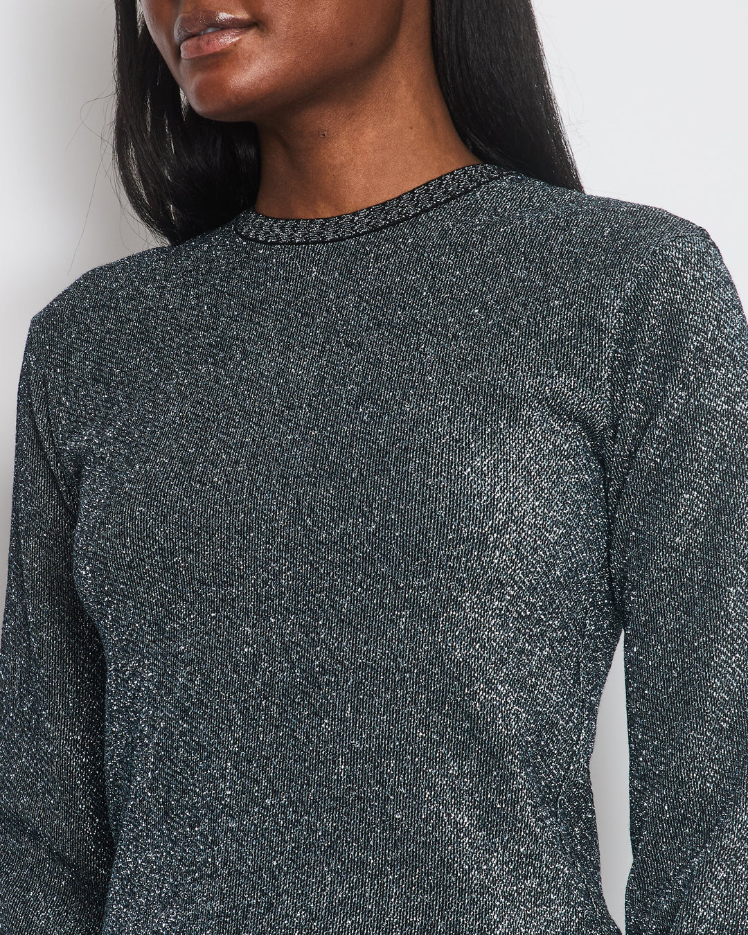 Top Quality Chanel Silver Metallic Long-Sleeve Top and Leggings Set Size FR 34/36 (UK 6/8)