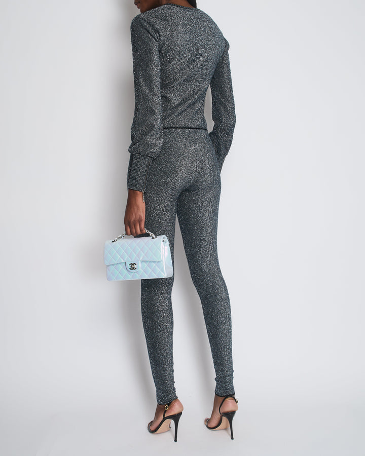 Top Quality Chanel Silver Metallic Long-Sleeve Top and Leggings Set Size FR 34/36 (UK 6/8)