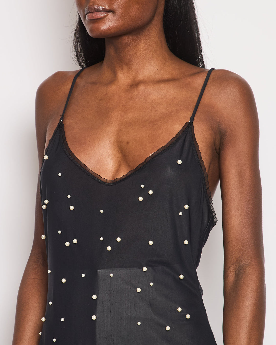 Top Quality Chanel Black Tank Top with Pearl Embellishments and CC Logo Detail Size FR 38 (UK 10)