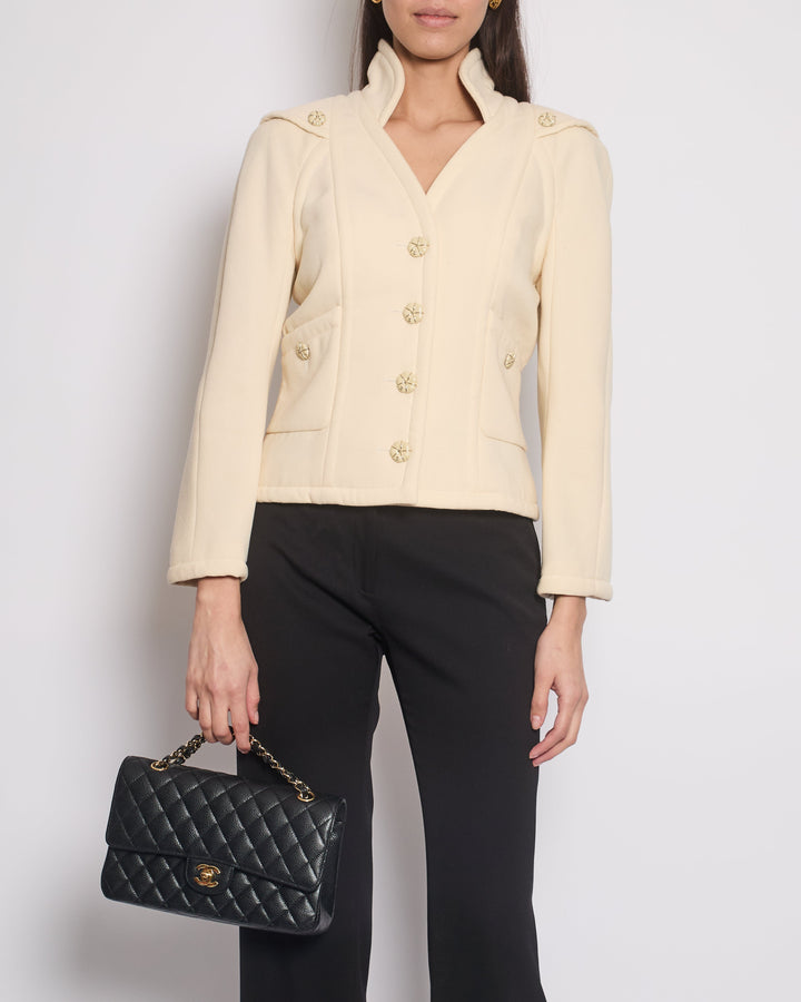 Top Quality Chanel Cream Wool Jacket with Textured CC Button Details Size FR 38 (UK 10)