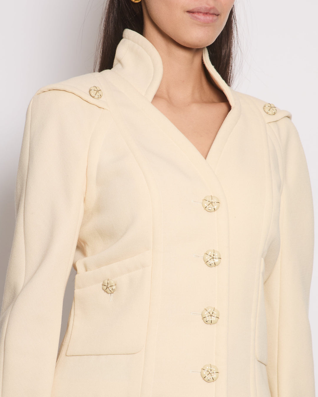 Top Quality Chanel Cream Wool Jacket with Textured CC Button Details Size FR 38 (UK 10)