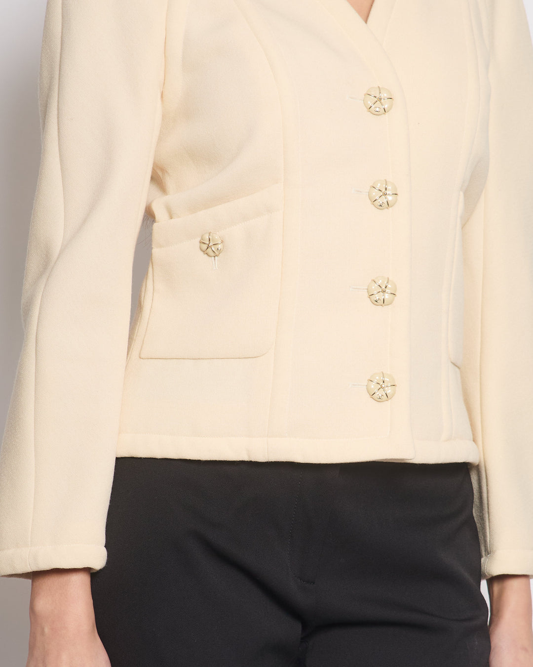 Top Quality Chanel Cream Wool Jacket with Textured CC Button Details Size FR 38 (UK 10)