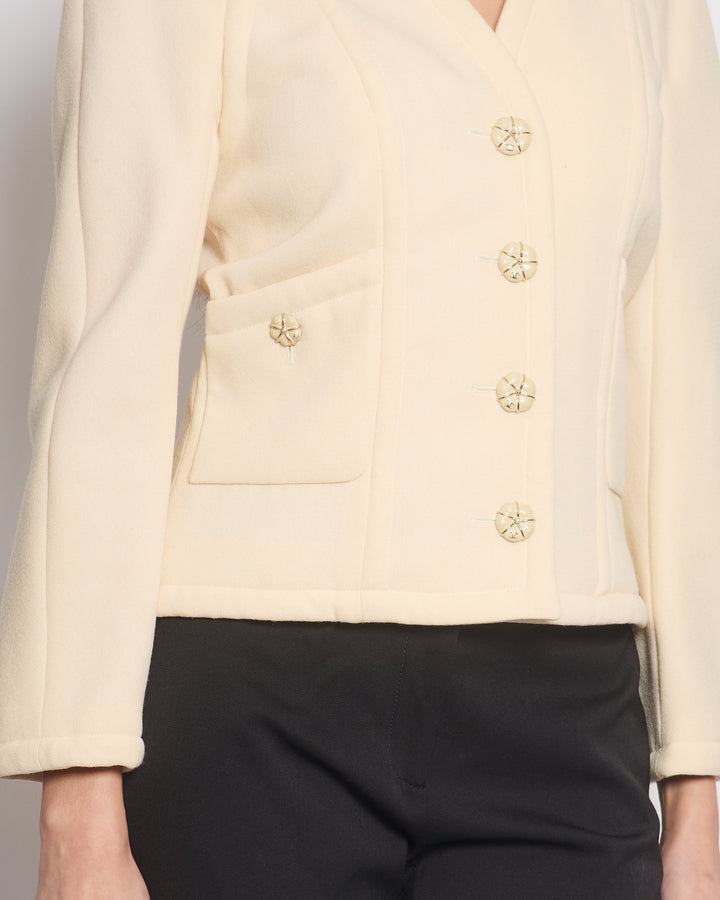 Top Quality Chanel Cream Wool Jacket with Textured CC Button Details Size FR 38 (UK 10)