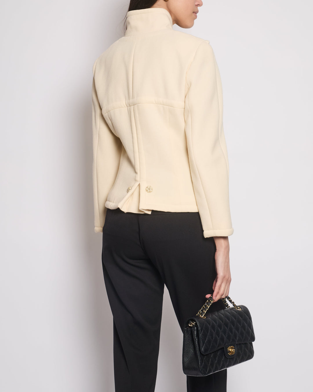 Top Quality Chanel Cream Wool Jacket with Textured CC Button Details Size FR 38 (UK 10)
