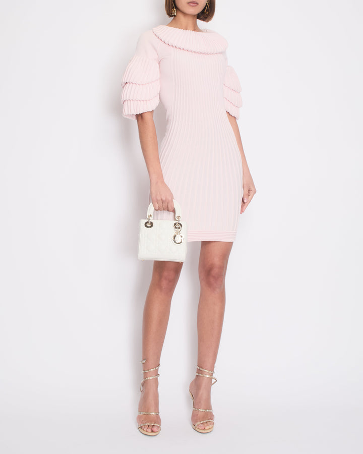 Top Quality Chanel Pink Paris Moscow Short Sleeve Ruffle Mini Dress with Pearl Zipper Logo Size FR 34 (UK 6)