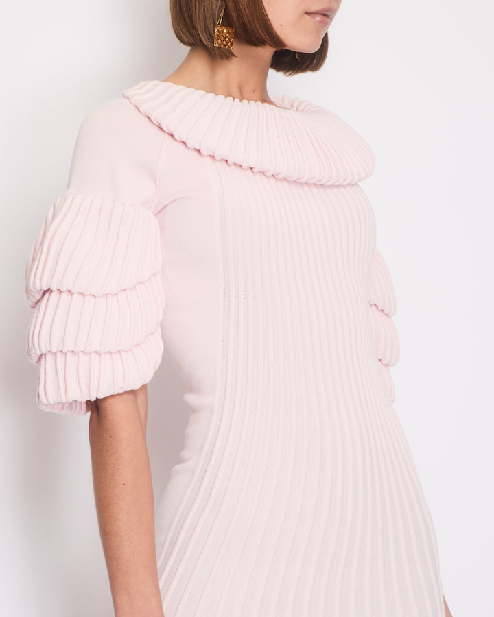 Top Quality Chanel Pink Paris Moscow Short Sleeve Ruffle Mini Dress with Pearl Zipper Logo Size FR 34 (UK 6)