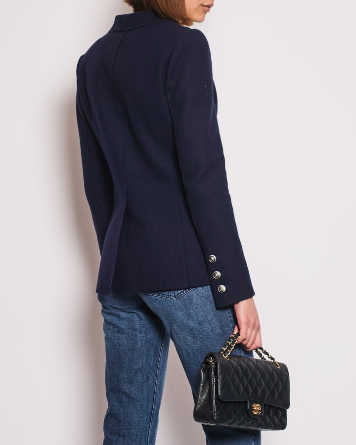 Top Quality Chanel Navy Wool Blazer Jacket with Silver CC Button Detail FR 36 (UK 8)