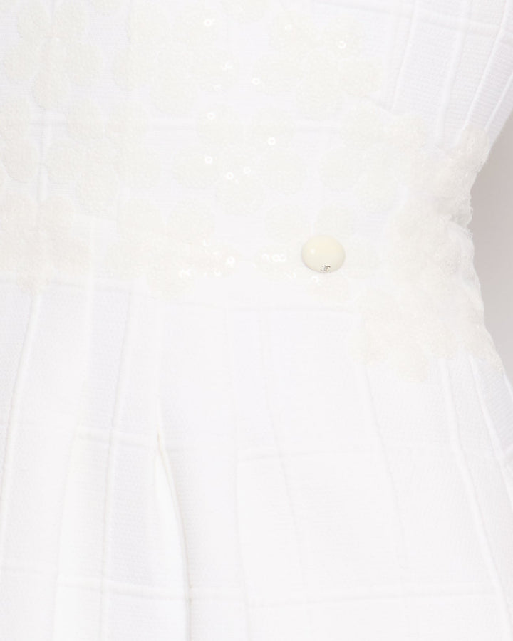 Top Quality Chanel White Short Sleeve Sequin Floral Embellished Mini Dress Size FR 36 (UK 8)