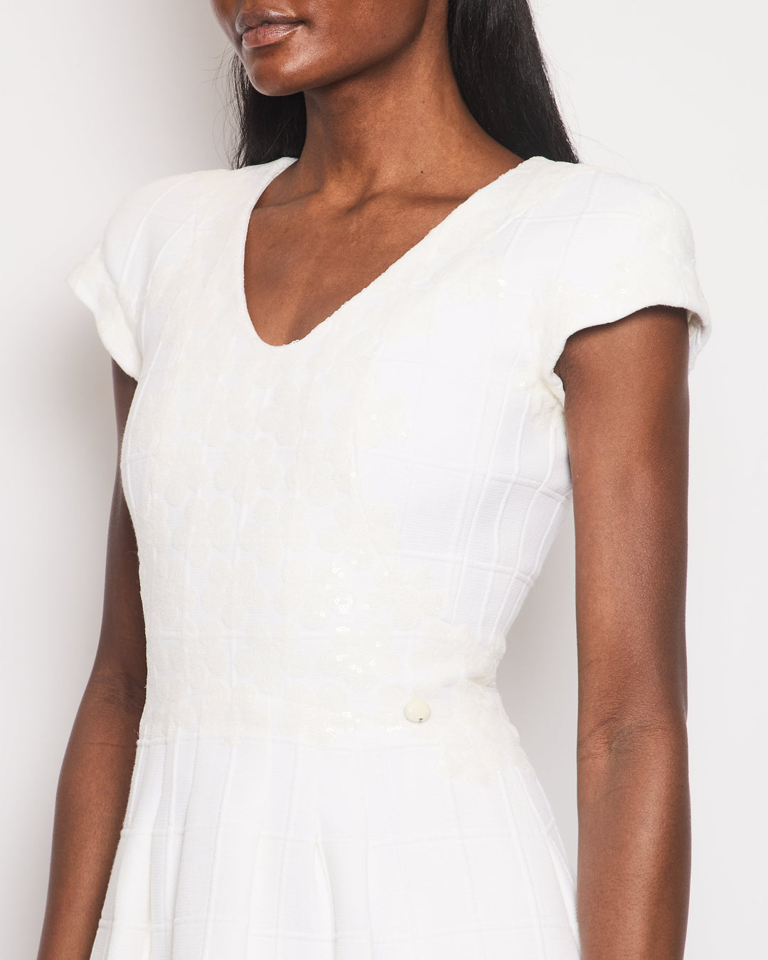 Top Quality Chanel White Short Sleeve Sequin Floral Embellished Mini Dress Size FR 36 (UK 8)