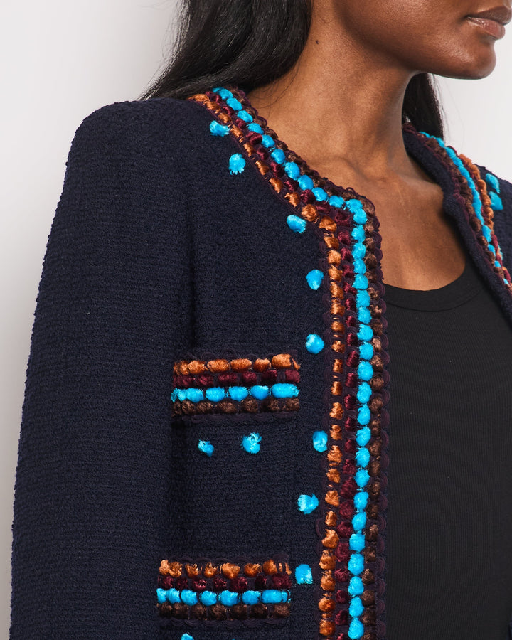 Top Quality Chanel for Bergdorf Newman AW/97 Navy Boucle Cropped Jacket with Matching Trousers Size FR 36 (UK 8)