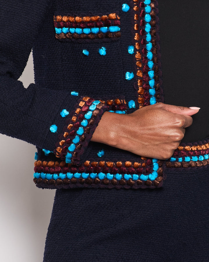 Top Quality Chanel for Bergdorf Newman AW/97 Navy Boucle Cropped Jacket with Matching Trousers Size FR 36 (UK 8)