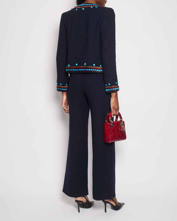 Top Quality Chanel for Bergdorf Newman AW/97 Navy Boucle Cropped Jacket with Matching Trousers Size FR 36 (UK 8)