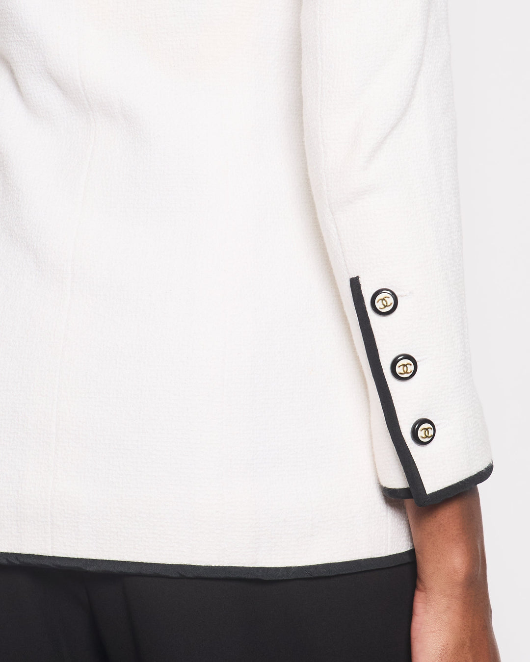 Top Quality Chanel 95/P White Double Breasted Blazer with Black Trim Detail Size FR 36 (UK 8)