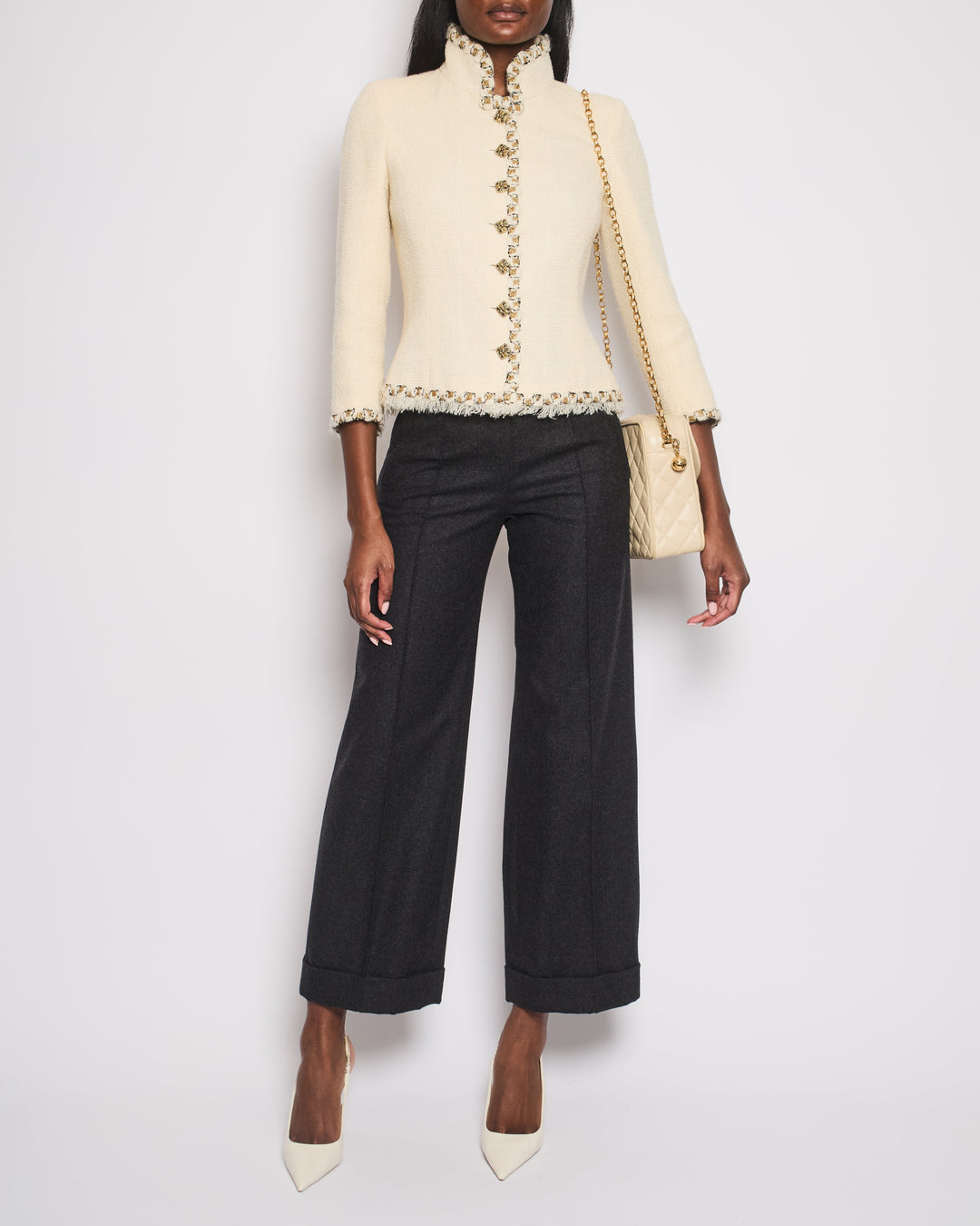 Top Quality Chanel Charcoal High-Waisted Wool Trousers Size FR 34 (UK 6)