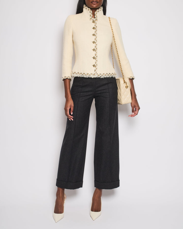 Top Quality Chanel Charcoal High-Waisted Wool Trousers Size FR 34 (UK 6)