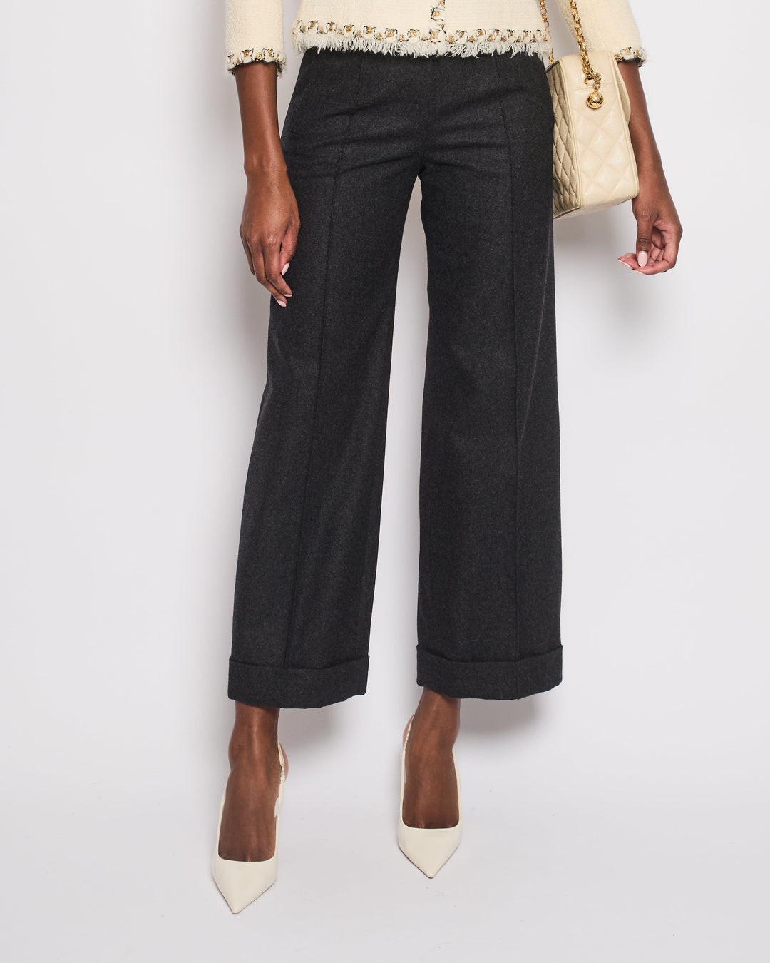 Top Quality Chanel Charcoal High-Waisted Wool Trousers Size FR 34 (UK 6)
