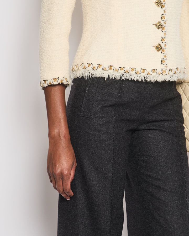 Top Quality Chanel Charcoal High-Waisted Wool Trousers Size FR 34 (UK 6)