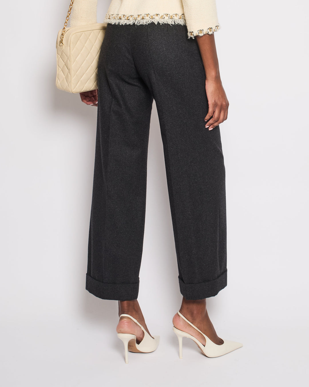 Top Quality Chanel Charcoal High-Waisted Wool Trousers Size FR 34 (UK 6)