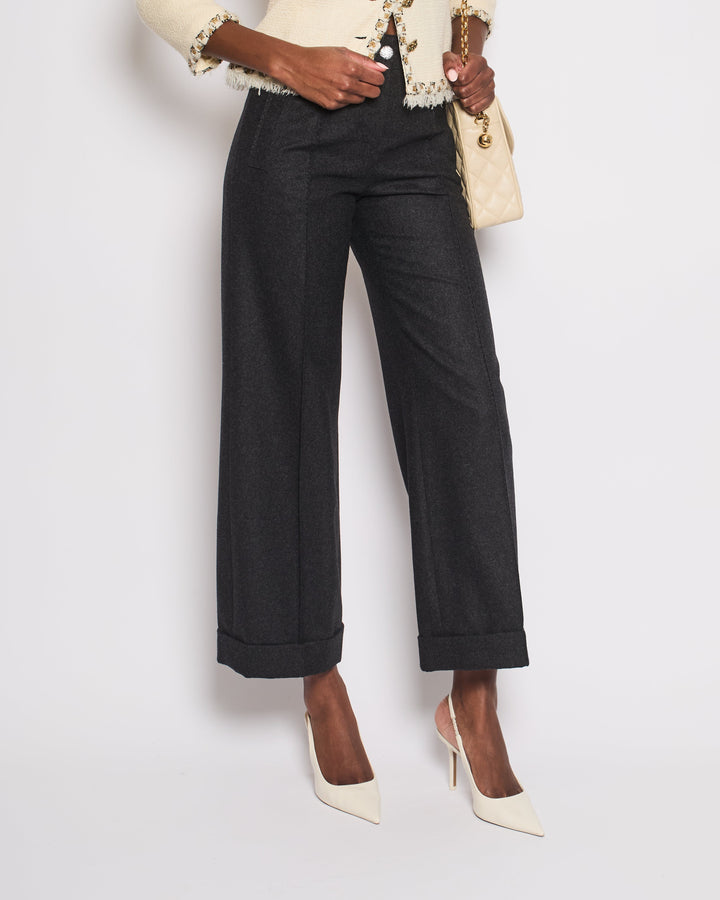 Top Quality Chanel Charcoal High-Waisted Wool Trousers Size FR 34 (UK 6)
