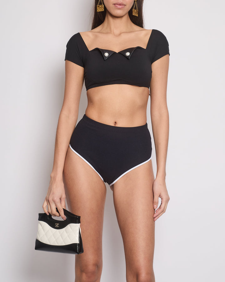 Top Quality Chanel 21M Black Swim Top with Crystal CC Pearl Detail Size FR 34 (UK 6)