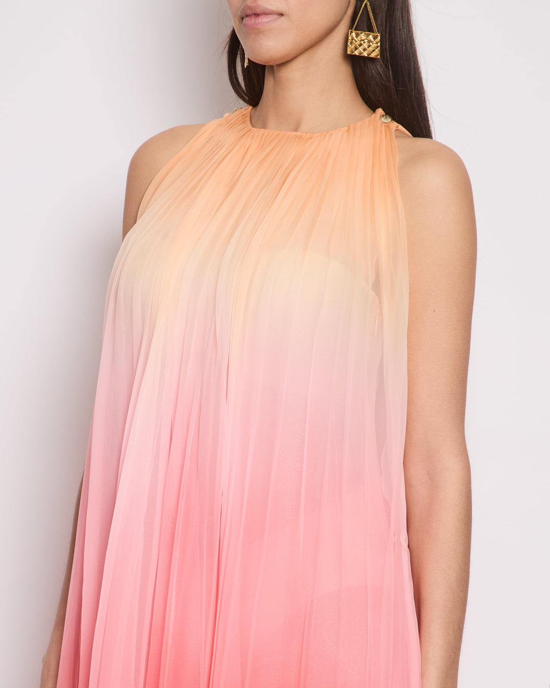 Top Quality Chanel 20A Ombre Pink, Peach and Orange Silk Pleated Sleeveless Midi Dress Size FR 34 (UK 6) RRP ¬£5,500