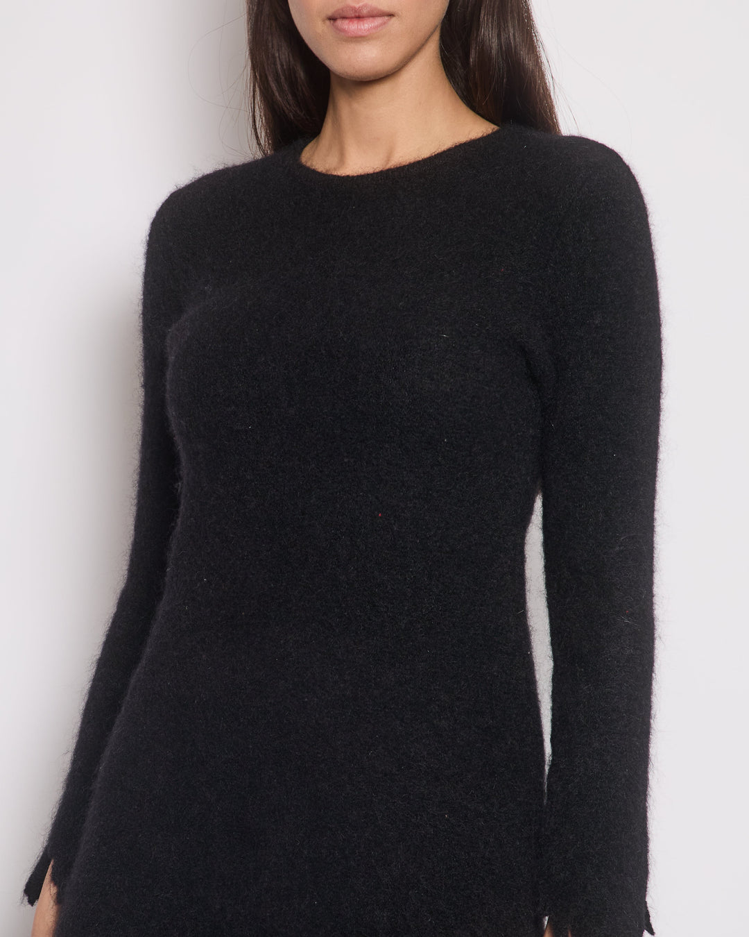 Top Quality Chanel Black Round Neck Long Sleeve Mohair Midi Dress Size FR 36 (UK 8)