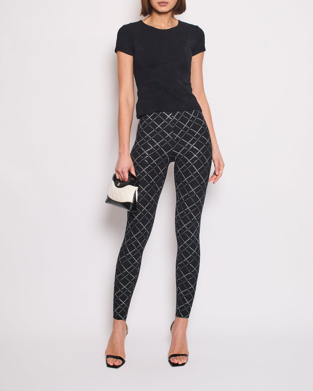 Top Quality Chanel Black Leggings with Silver Quilted Details Size FR 34 (UK 6)