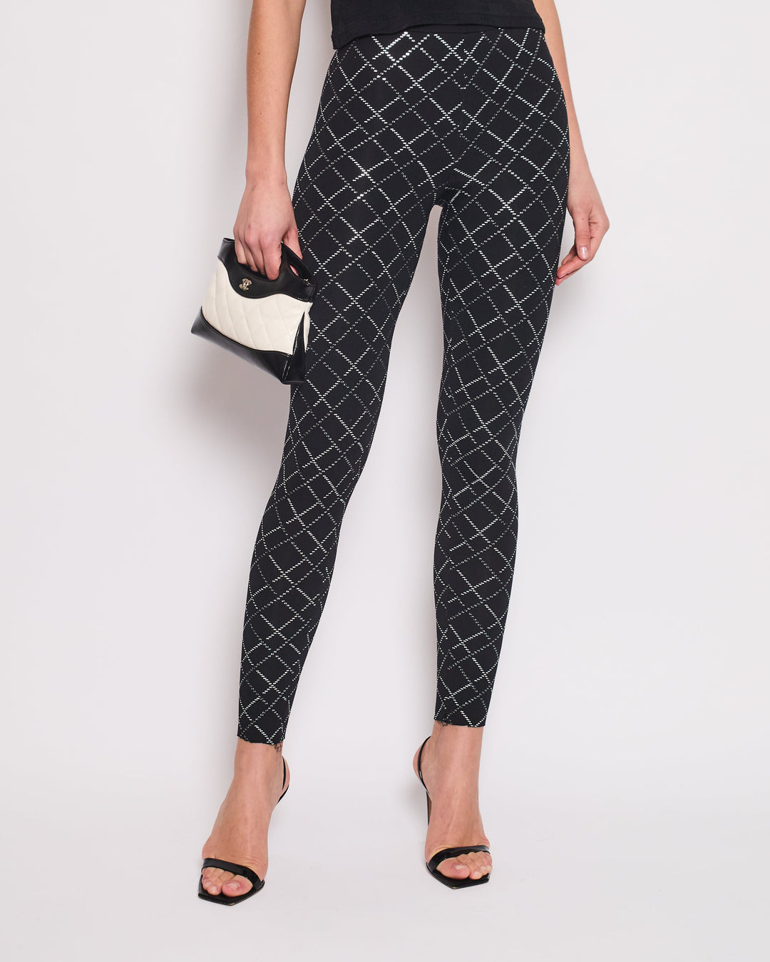Top Quality Chanel Black Leggings with Silver Quilted Details Size FR 34 (UK 6)