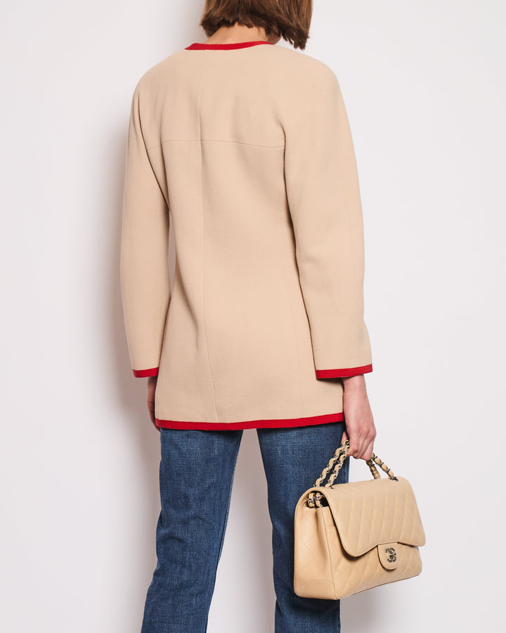 Top Quality Chanel Vintage Wool Beige and Red Jacket with Gold CC Button Details Size FR 38 (UK 10)