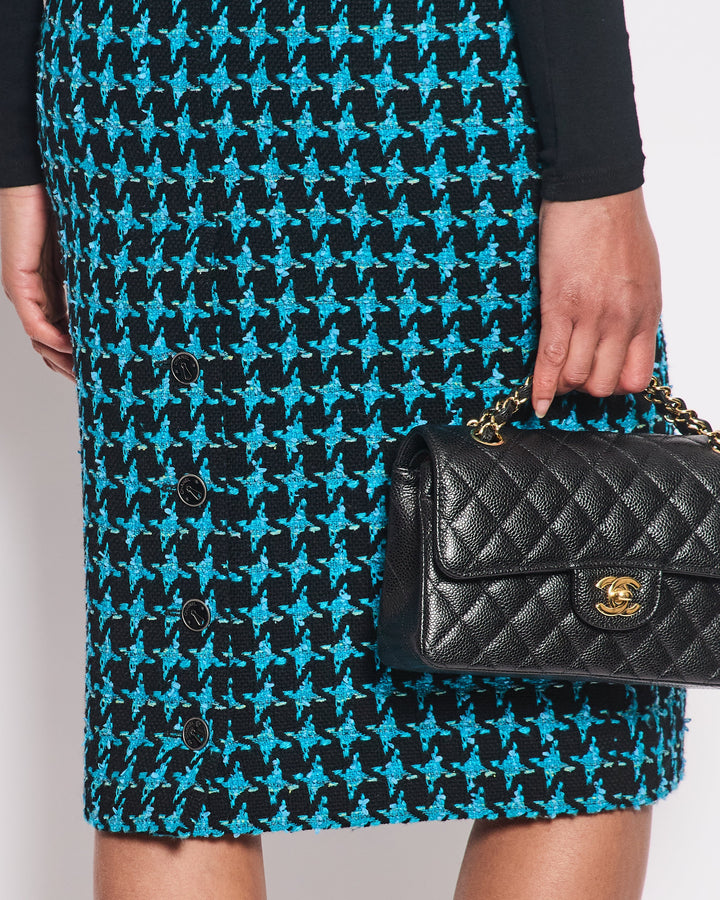 Top Quality Chanel 07/A Turquoise Houndstooth Pencil Skirt Size FR 36 (UK 8)
