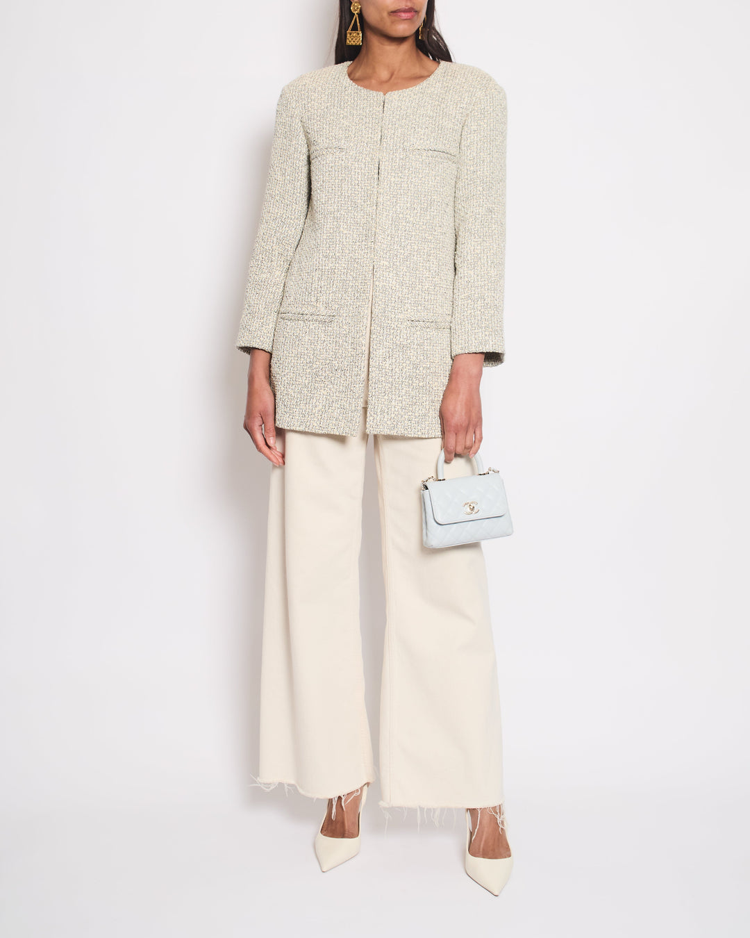 Top Quality Chanel Black and Beige Tweed Jacket With Pocket Detail Size FR 42 (UK 14)