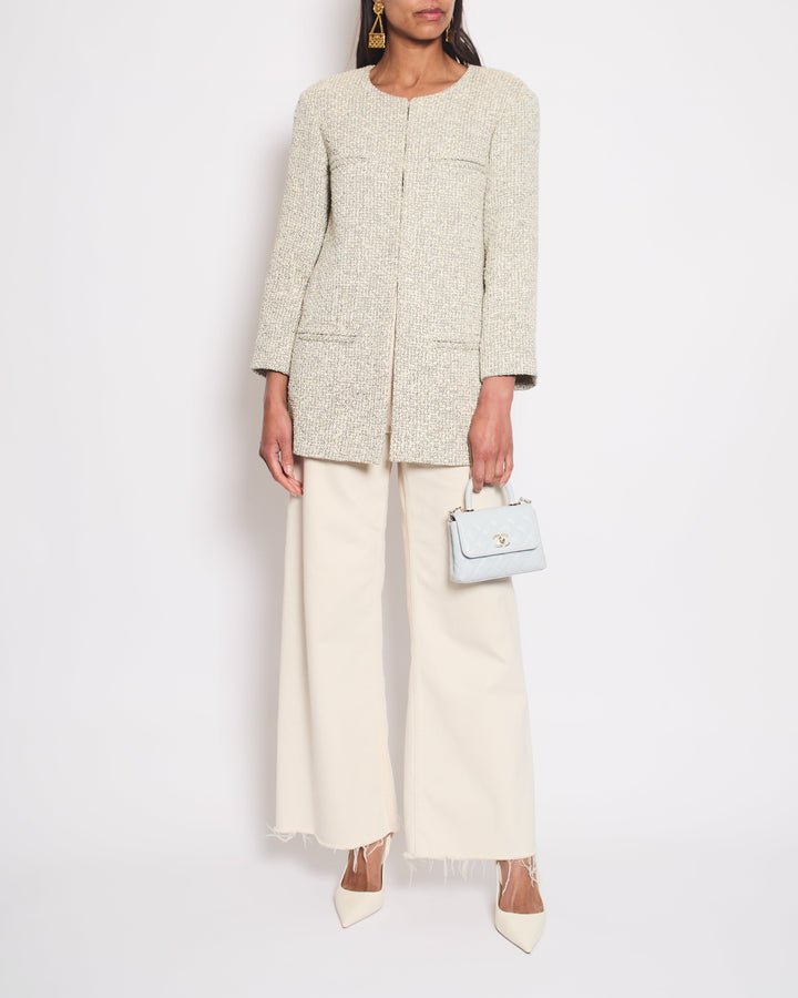 Top Quality Chanel Black and Beige Tweed Jacket With Pocket Detail Size FR 42 (UK 14)
