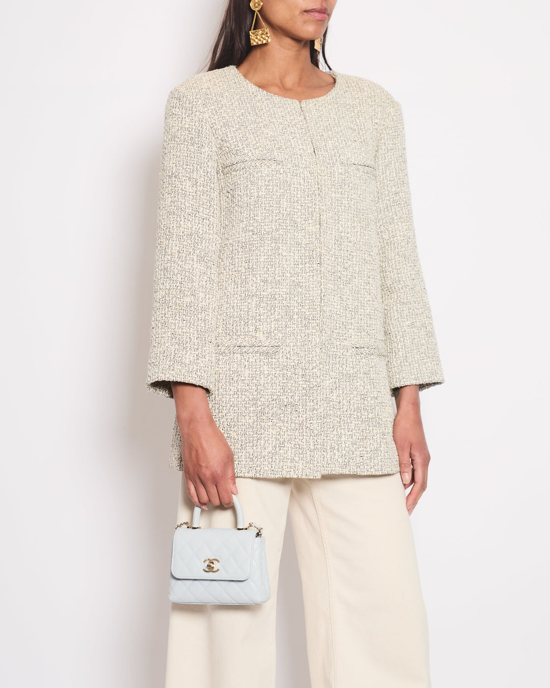 Top Quality Chanel Black and Beige Tweed Jacket With Pocket Detail Size FR 42 (UK 14)