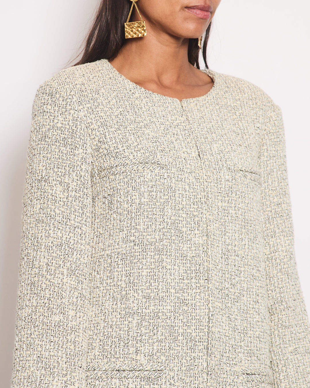 Top Quality Chanel Black and Beige Tweed Jacket With Pocket Detail Size FR 42 (UK 14)